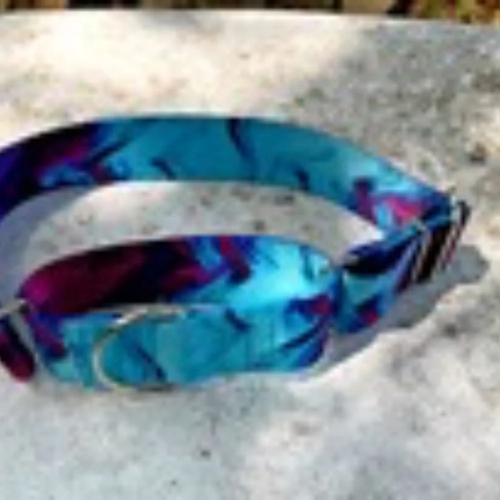 1.5 inch wide Purple/Teal Martingale‎ Dog Collar Medium 15-19” Handmade in USA